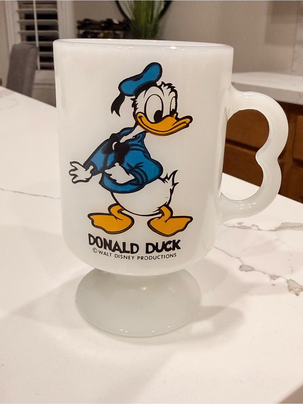 Vintage Anchor Hocking Fire-King Donald Duck Milk Glass Footed Mug
